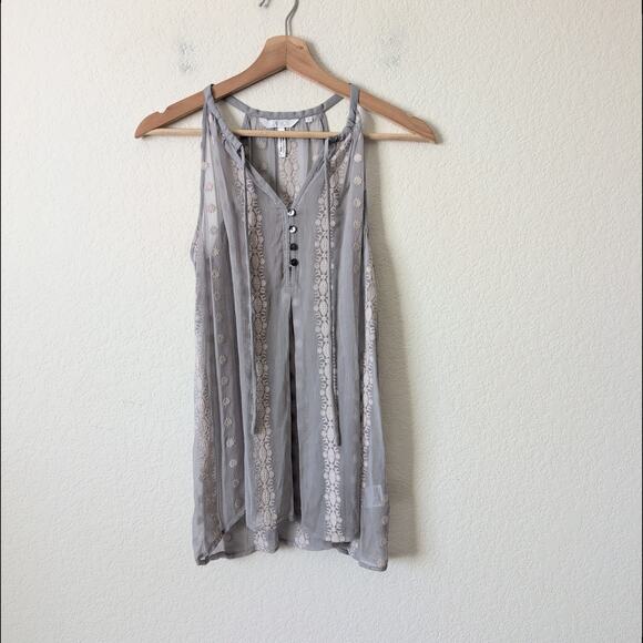 Anthropologie Zoa New York Silk Blouse Size Small Grey Embroidered Sleeveless - Picture 5 of 8